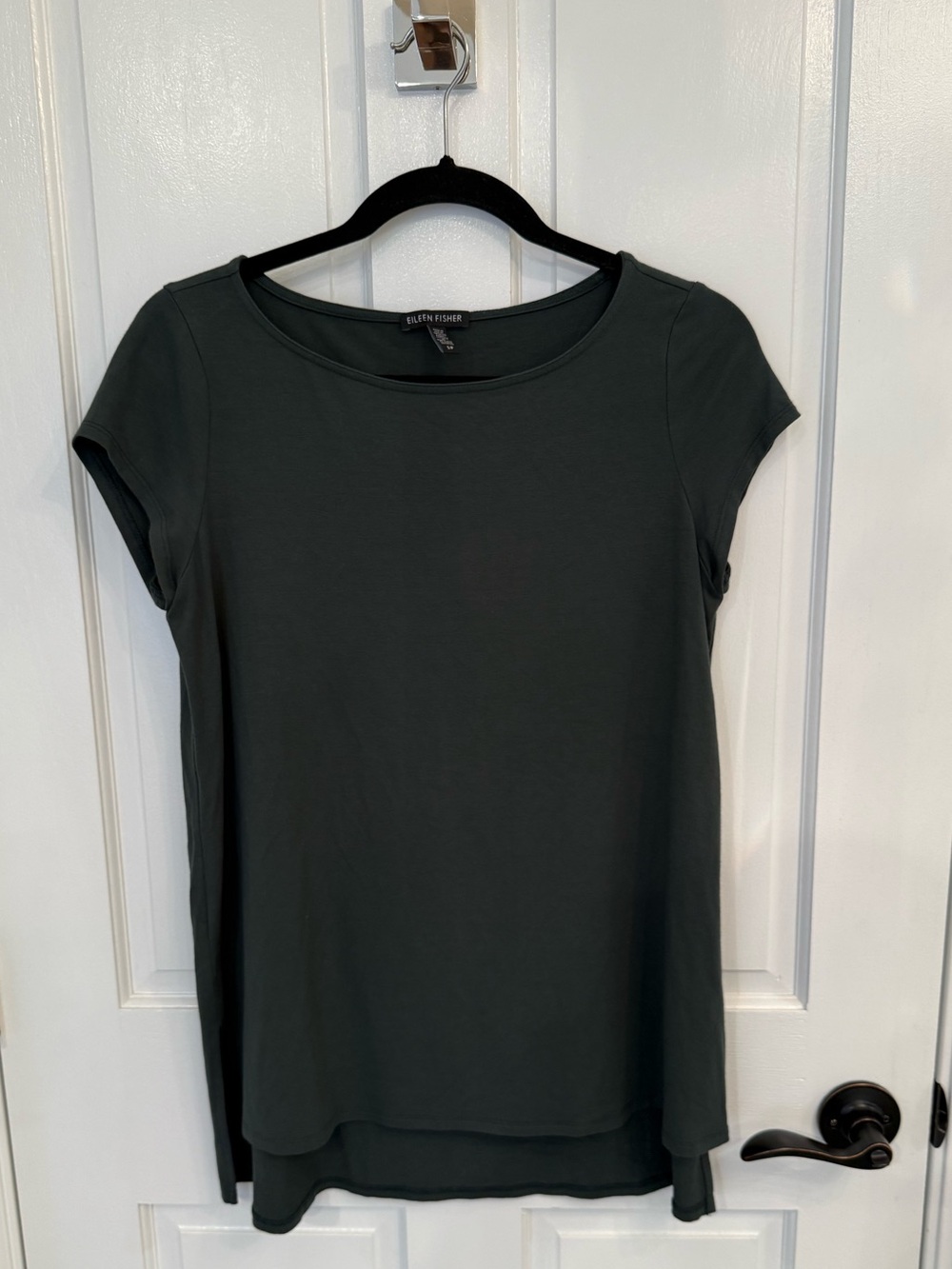 Eileen Fisher Forest Green Short-Sleeve Layered-Hem Top